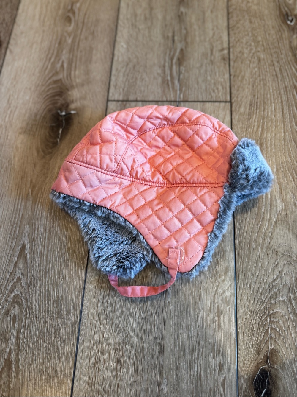 Target Quilted Pink Kids Trapper Hat with Gray Faux Fur